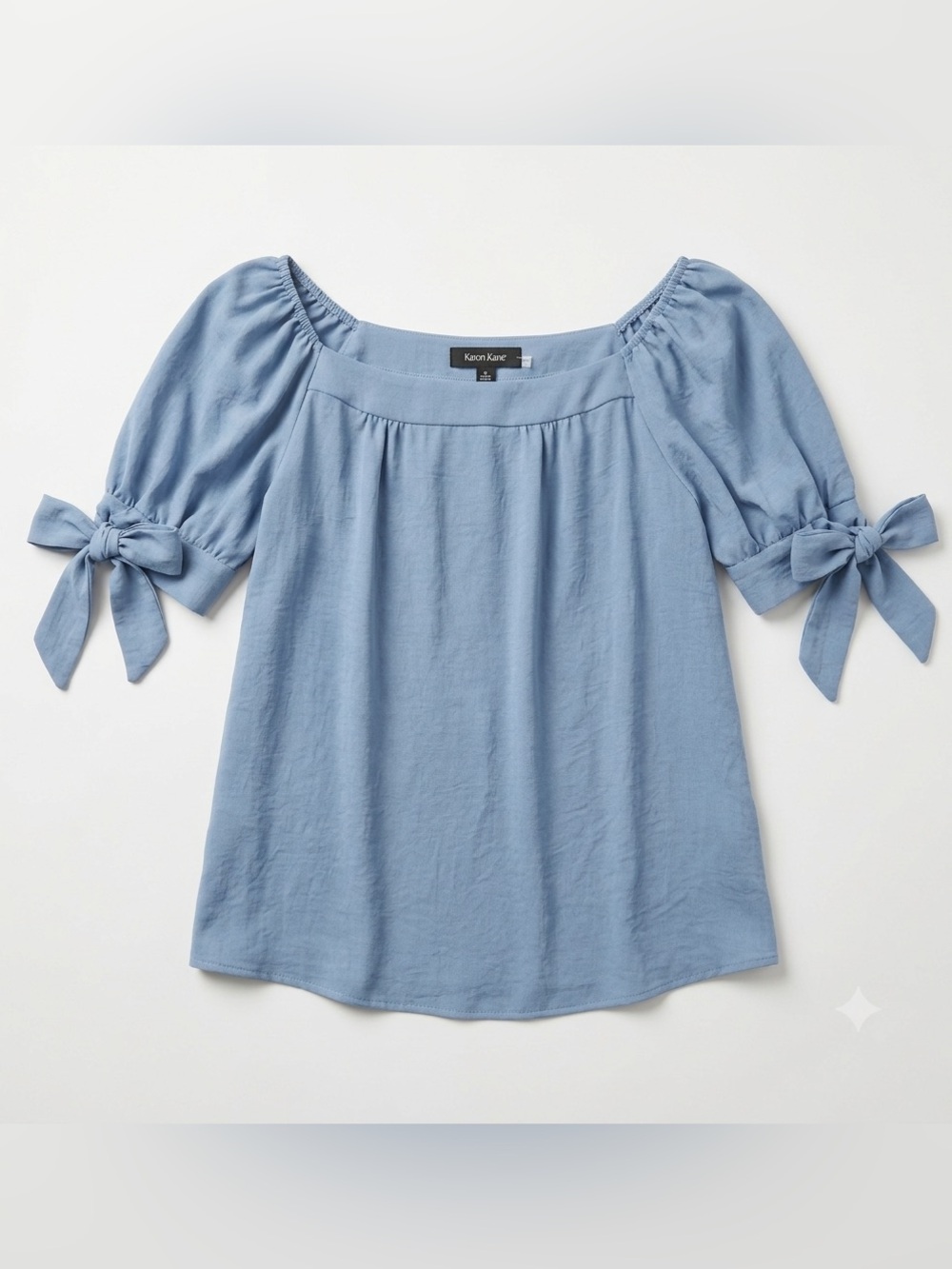Karen Kane Periwinkle Blue Puff Sleeve Top Bow Cuffs Size MP